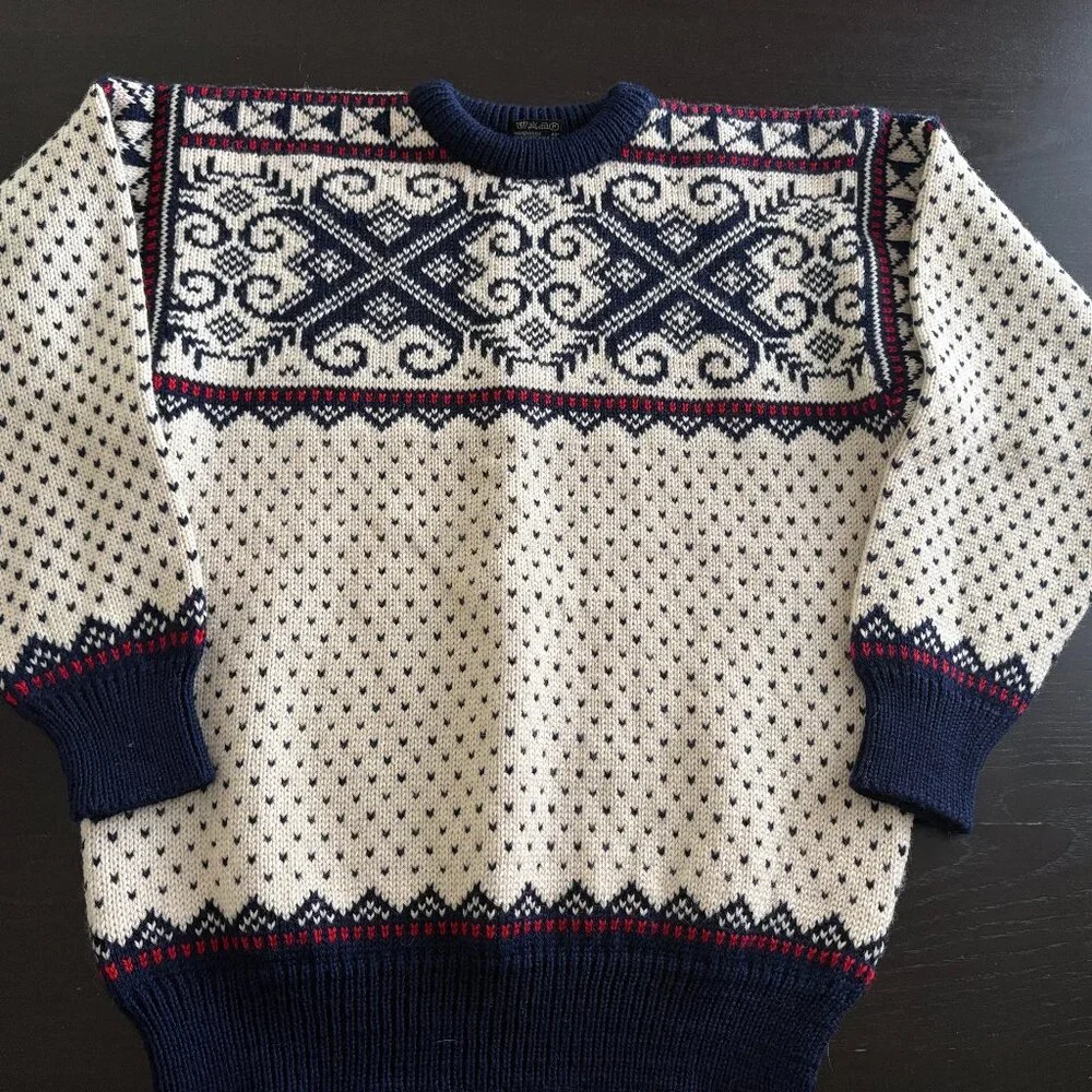 Dale of Norway Cream Navy Red Fair Isle Crewneck Sweater
